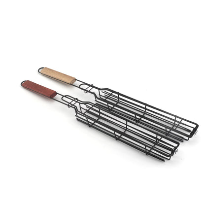 Outdoor Wooden Handle Barbecue Cage Camping Meat and Vegetable Barbecue Net Rack Picnic Barbecue Tools