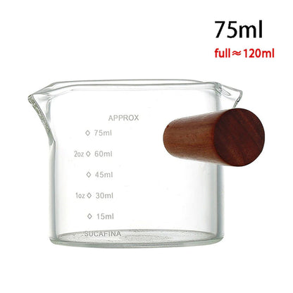 Wood Handle Glass Espresso Measuring Cup