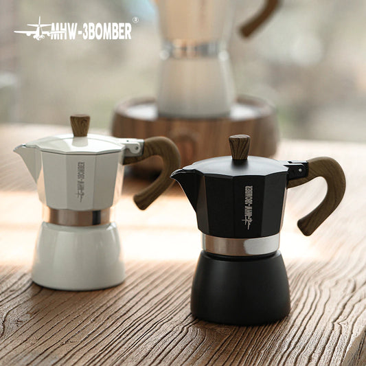 Experience Classic Coffee Brewing with our Vintage Wooden Handle Espresso Maker - Your Perfect Italian and Cuban Café Companion for Rich and Flavorful Espresso Shots.
