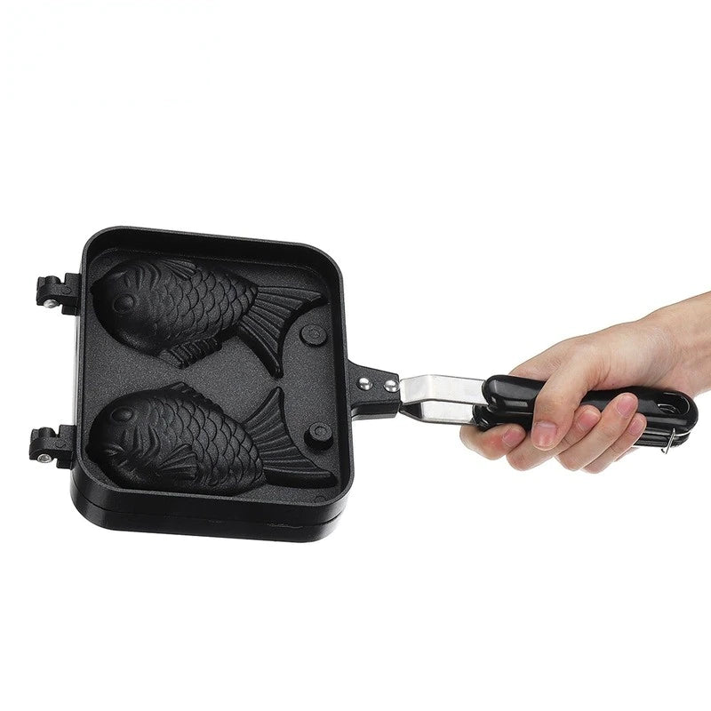 FishBite: Japanese Taiyaki Double Fish-Shaped Waffle Maker - Create Delicious and Eye-Catching Hot Desserts and Waffles with Double Pan Fry and Waffle Molds.