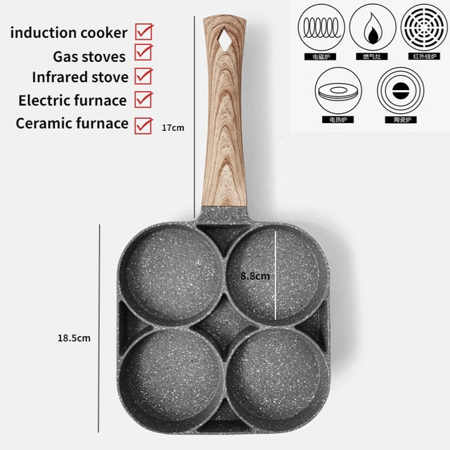 4-Hole Omelet Pan Frying Pot Thickened Non-Stick Egg Pancake Steak Cooking Pan Hamburg Bread Breakfast Maker Induction Cooker