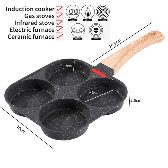 4-Hole Omelet Pan Frying Pot Thickened Non-Stick Egg Pancake Steak Cooking Pan Hamburg Bread Breakfast Maker Induction Cooker