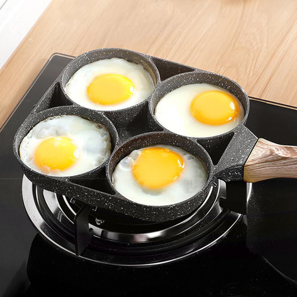 4-Hole Omelet Pan Frying Pot Thickened Non-Stick Egg Pancake Steak Cooking Pan Hamburg Bread Breakfast Maker Induction Cooker