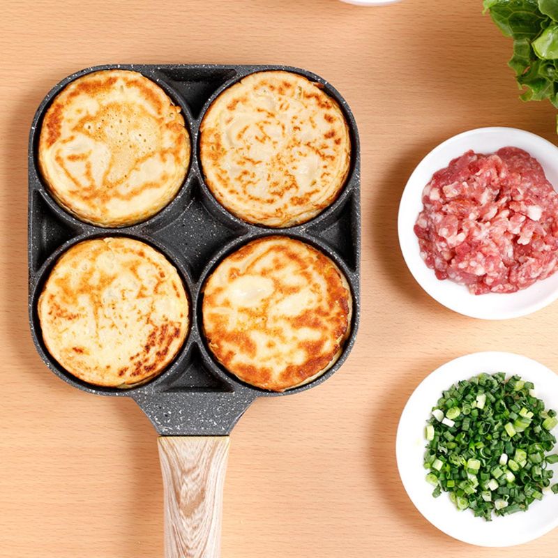 4-Hole Omelet Pan Frying Pot Thickened Non-Stick Egg Pancake Steak Cooking Pan Hamburg Bread Breakfast Maker Induction Cooker