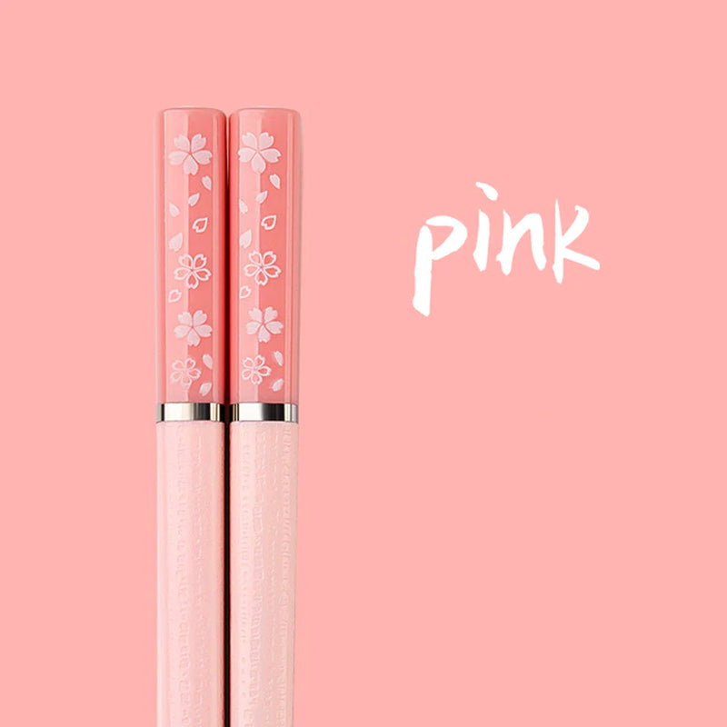 1 Pair of Household Kitchen Chopsticks Chinese Style Alloy Chopsticks Pink Cherry Blossom Chopsticks Hot Pot Kitchen Utensils