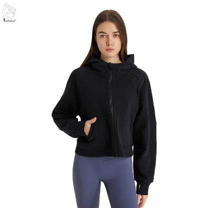 New Thicken Autumn Winter Sport Jacket Women Casual Hoodie Coat Finger Hole Long Sleeve Run Jacket Female Zip Jacket