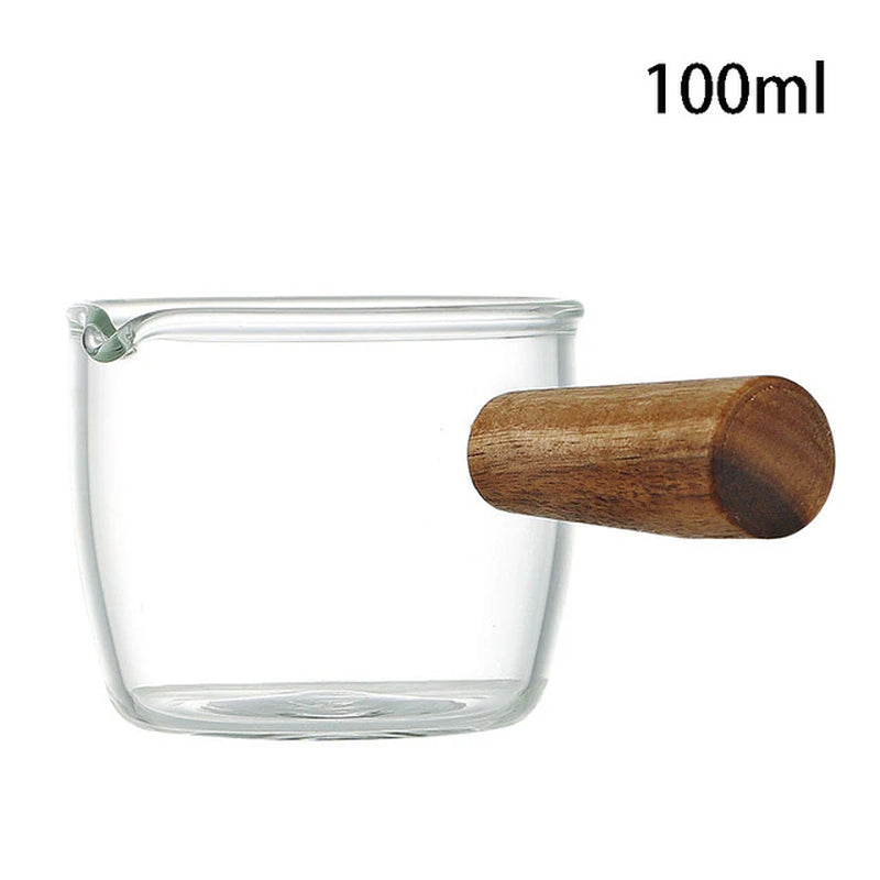 Wood Handle Glass Espresso Measuring Cup