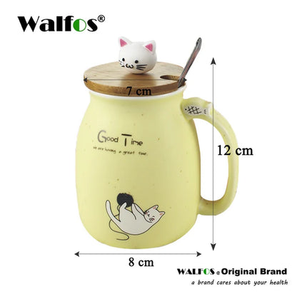 New Sesame Cat Heat-Resistant Cup Color Cartoon with Lid Cup Kitten Milk Coffee Ceramic Mug Children Cup