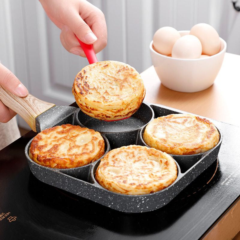 4-Hole Omelet Pan Frying Pot Thickened Non-Stick Egg Pancake Steak Cooking Pan Hamburg Bread Breakfast Maker Induction Cooker