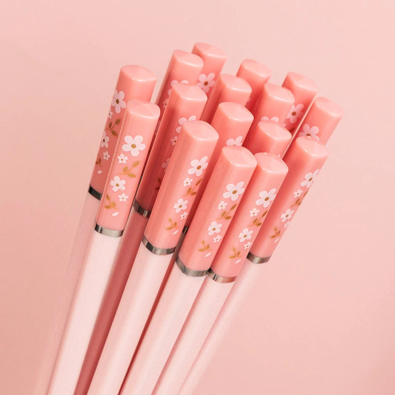 1 Pair of Household Kitchen Chopsticks Chinese Style Alloy Chopsticks Pink Cherry Blossom Chopsticks Hot Pot Kitchen Utensils