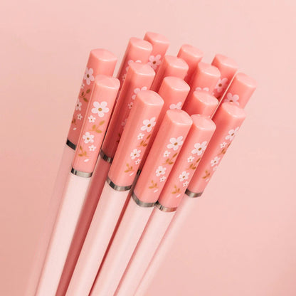 1 Pair of Household Kitchen Chopsticks Chinese Style Alloy Chopsticks Pink Cherry Blossom Chopsticks Hot Pot Kitchen Utensils