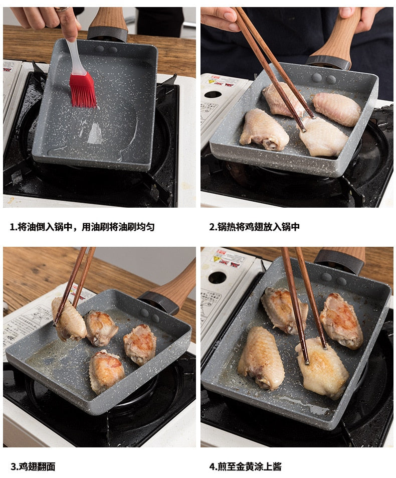 Frying Pan Tamagoyaki Omelette Black Non-Stick Pan Fry Egg Pan Pancake Kitchen Pot Use for Gas Cooker