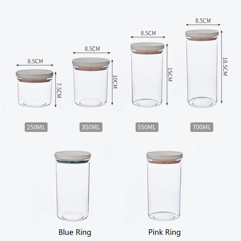 2 Different Color Sealed Ring Bottles Kitchen Storage Box Transparent Food Canister Keep Fresh New Clear Container