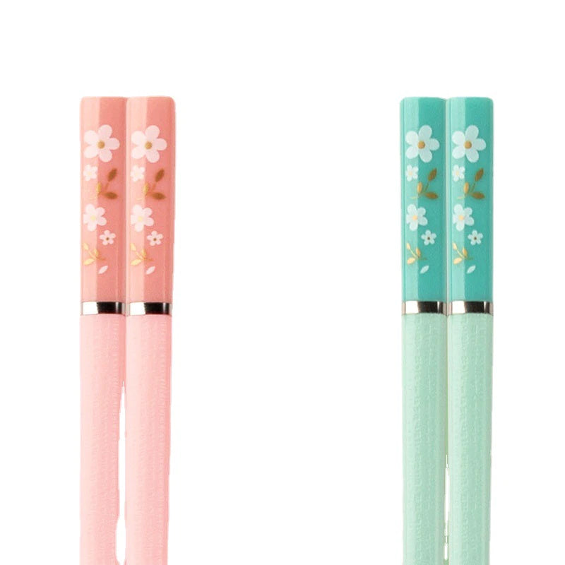 1 Pair of Household Kitchen Chopsticks Chinese Style Alloy Chopsticks Pink Cherry Blossom Chopsticks Hot Pot Kitchen Utensils